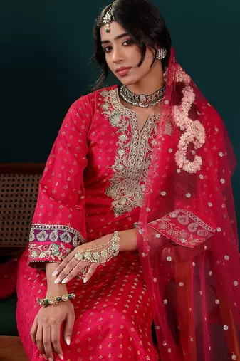 Women Embroidered Regular Kurta with Trousers & With Dupatta