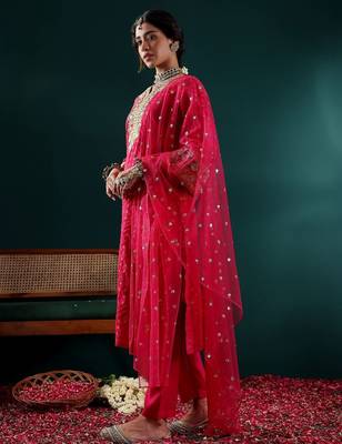 Women Embroidered Regular Kurta with Trousers & With Dupatta 6