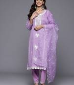 Floral Embroidered Thread Work Pure Cotton Kurta With Trousers & Dupatta