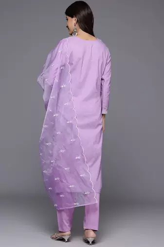 Floral Embroidered Thread Work Pure Cotton Kurta With Trousers & Dupatta