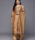 Women Floral Printed Regular Chanderi Silk Kurta With Trousers & Dupatta