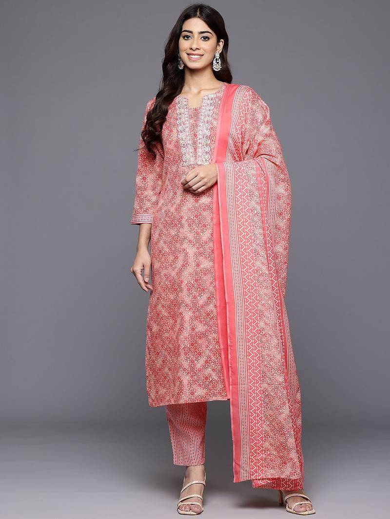 Ethnic Motifs Printed Zari Kurta With Trousers & Dupatta