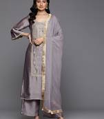 Ethnic Motifs Embroidered Zari Kurta With Palazzos & Dupatta