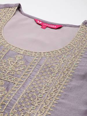 Ethnic Motifs Embroidered Zari Kurta With Palazzos & Dupatta 2