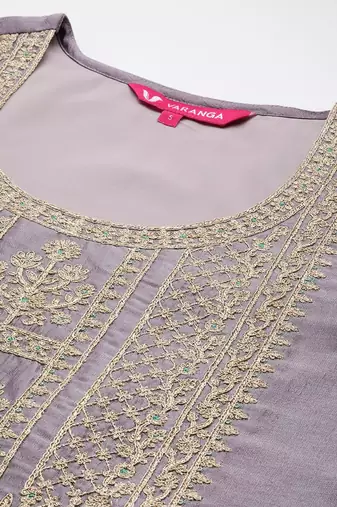 Ethnic Motifs Embroidered Zari Kurta With Palazzos & Dupatta