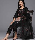 Women Floral Embroidered Regular Mirror Work Kurta with Trousers & With Dupatta