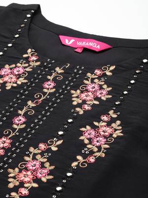 Women Floral Embroidered Regular Mirror Work Kurta with Trousers & With Dupatta 2