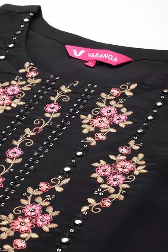 Women Floral Embroidered Regular Mirror Work Kurta with Trousers & With Dupatta