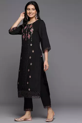 Women Floral Embroidered Regular Mirror Work Kurta with Trousers & With Dupatta