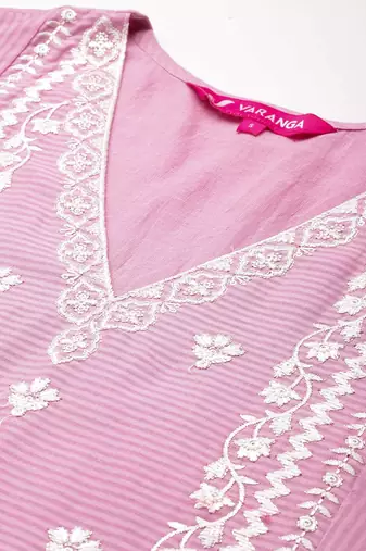 Women Floral Embroidered Thread Work Cotton Kurta with Trousers & With Dupatta