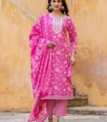 Floral Printed Regular Thread Work Kurta with Trouser & Dupatta