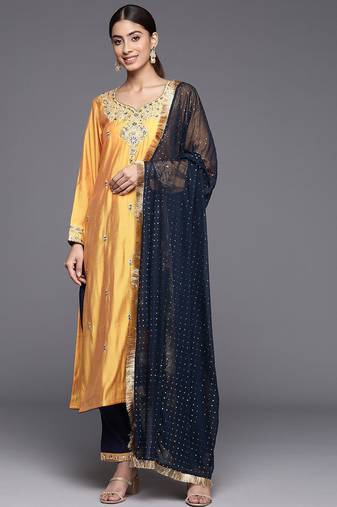 Ethnic Motifs Embroidered Regular Kurta with Trousers & With Dupatta