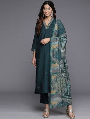 Women Ethnic Motifs Embroidered Regular Beads and Stones Kurta with Trousers & With Dupatta 1