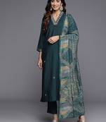 Women Ethnic Motifs Embroidered Regular Beads and Stones Kurta with Trousers & With Dupatta