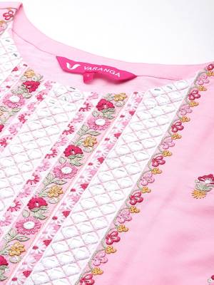 Floral Embroidered Thread Work Pure Cotton Kurta with Trousers & Dupatta 3