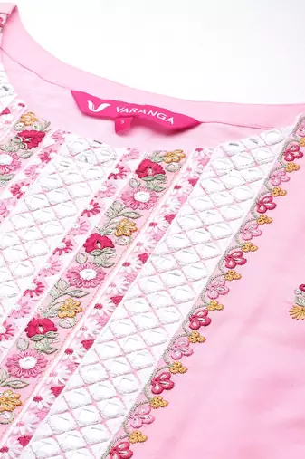 Floral Embroidered Thread Work Pure Cotton Kurta with Trousers & Dupatta