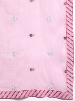 Floral Embroidered Thread Work Pure Cotton Kurta with Trousers & Dupatta 5