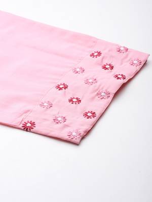 Floral Embroidered Thread Work Pure Cotton Kurta with Trousers & Dupatta 9