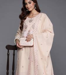 Floral Embroidered Mirror Work Pure Cotton Kurta with Trousers & Dupatta