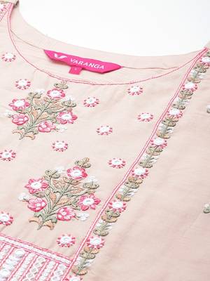 Floral Embroidered Mirror Work Pure Cotton Kurta with Trousers & Dupatta 3