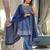 Blue Embroidered Empire Square Neck Anarkali Kurta With Trousers & Dupatta