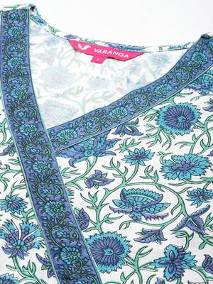 Women Floral Printed Angrakha Pure Cotton Kurta with Trousers & With Dupatta 3