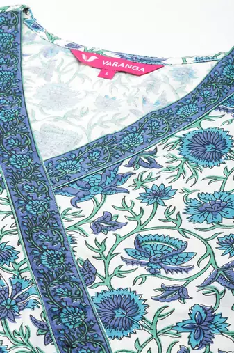 Women Floral Printed Angrakha Pure Cotton Kurta with Trousers & With Dupatta