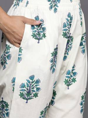 Women Floral Printed Angrakha Pure Cotton Kurta with Trousers & With Dupatta 4