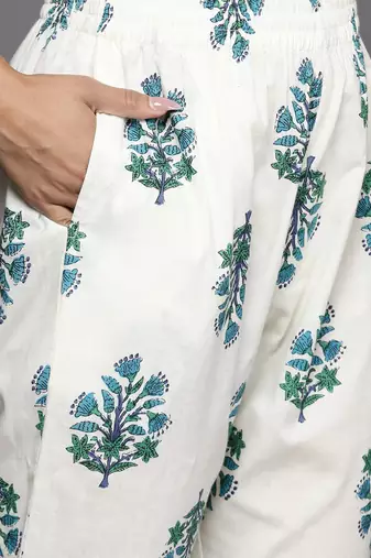 Women Floral Printed Angrakha Pure Cotton Kurta with Trousers & With Dupatta