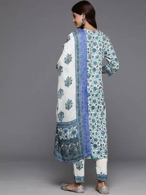 Women Floral Printed Angrakha Pure Cotton Kurta with Trousers & With Dupatta 7