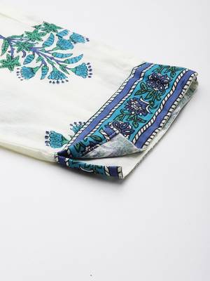 Women Floral Printed Angrakha Pure Cotton Kurta with Trousers & With Dupatta 8