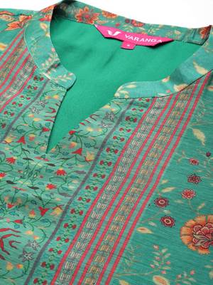 Women Floral Printed Regular Chanderi Silk Kurta with Trousers & Dupatta 3