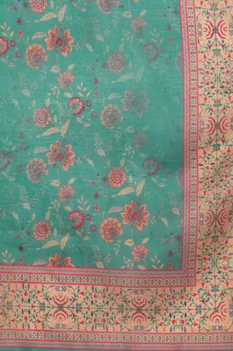 Women Floral Printed Regular Chanderi Silk Kurta with Trousers & Dupatta