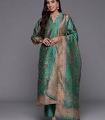 Women Floral Printed Regular Chanderi Silk Kurta with Trousers & Dupatta