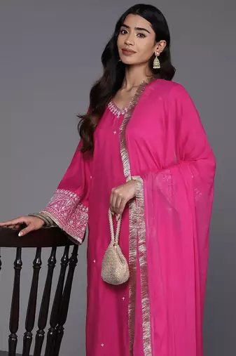 Women Ethnic Motifs Embroidered Regular Kurta with Trousers & With Dupatta