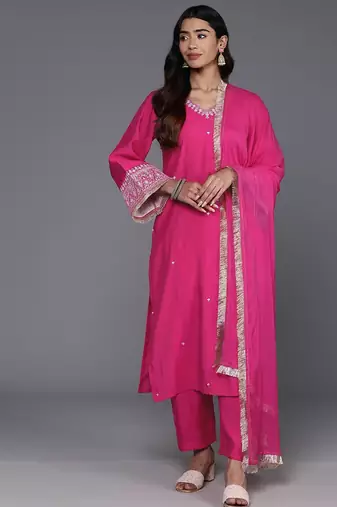 Women Ethnic Motifs Embroidered Regular Kurta with Trousers & With Dupatta