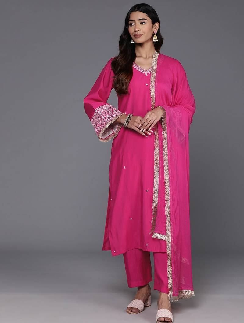 Women Ethnic Motifs Embroidered Regular Kurta with Trousers & With Dupatta
