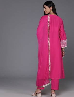Women Ethnic Motifs Embroidered Regular Kurta with Trousers & With Dupatta 6