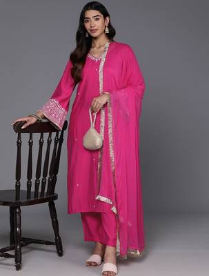 Women Ethnic Motifs Embroidered Regular Kurta with Trousers & With Dupatta 7