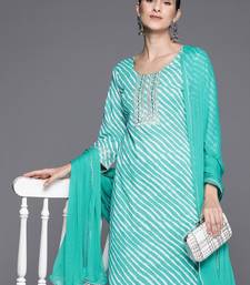 Women Leheriya Striped Regular Gotta Patti Cotton Kurta with Trousers & Dupatta