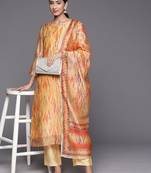 Women Printed Regular Chanderi Silk Kurta with Trousers & With Dupatta