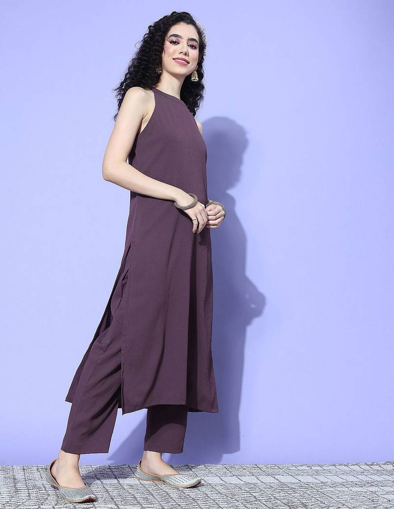 Regular Halter Neck Kurta with Trousers & Dupatta