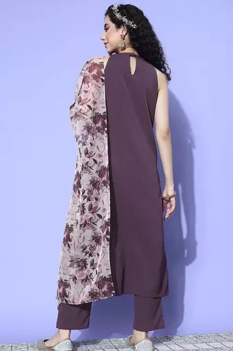 Regular Halter Neck Kurta with Trousers & Dupatta