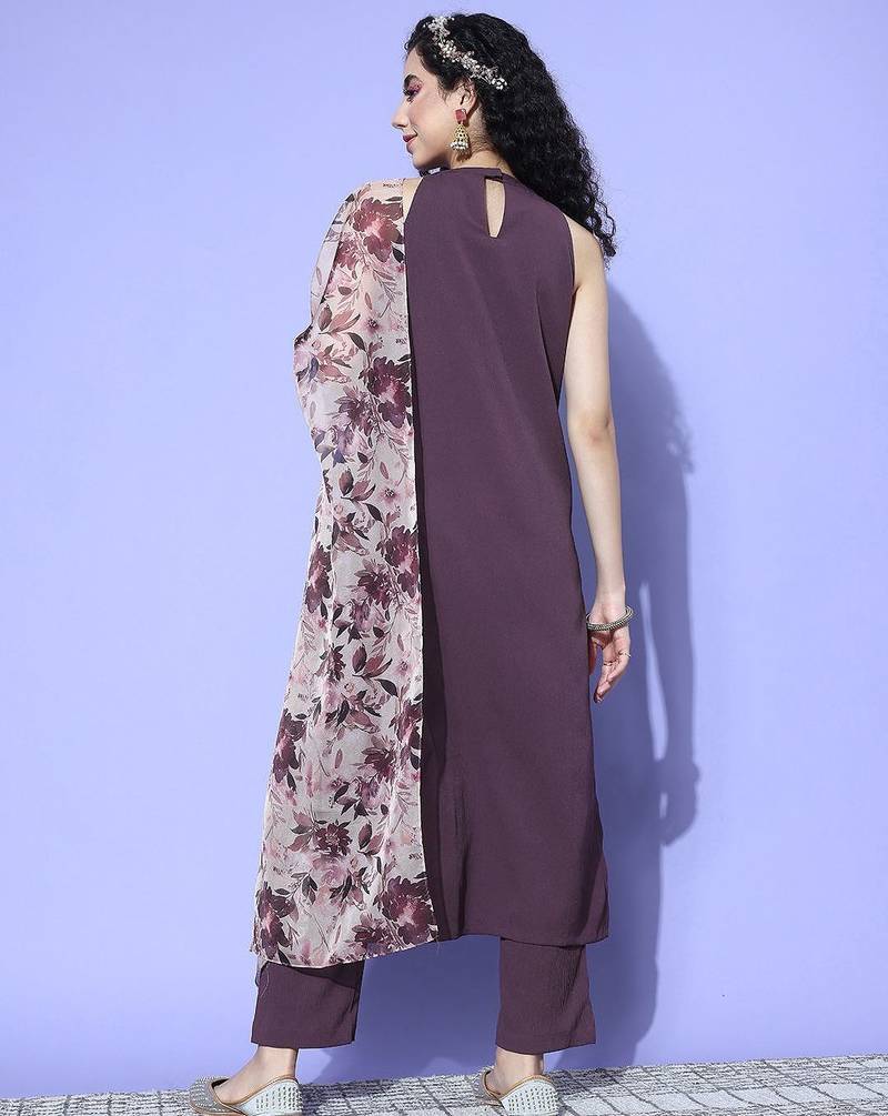 Regular Halter Neck Kurta with Trousers & Dupatta