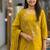 mustard yellow floral embroidered cotton straight kurta set with dupatta.