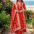 Beautiful jaipuri orange floral printed cotton v-neck anarkali kurta pant dupatta set