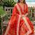 Beautiful jaipuri orange floral printed cotton v-neck anarkali kurta pant dupatta set