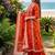 Beautiful jaipuri orange floral printed cotton v-neck anarkali kurta pant dupatta set