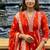 Beautiful jaipuri orange floral printed cotton v-neck anarkali kurta pant dupatta set