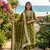 green floral printed cotton v-neck anarkali kurta pant dupatta set